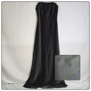 Vtg 80s Nadine Metallic Shimmering Chevron Gown, Black, Juniors 5, Style 1133